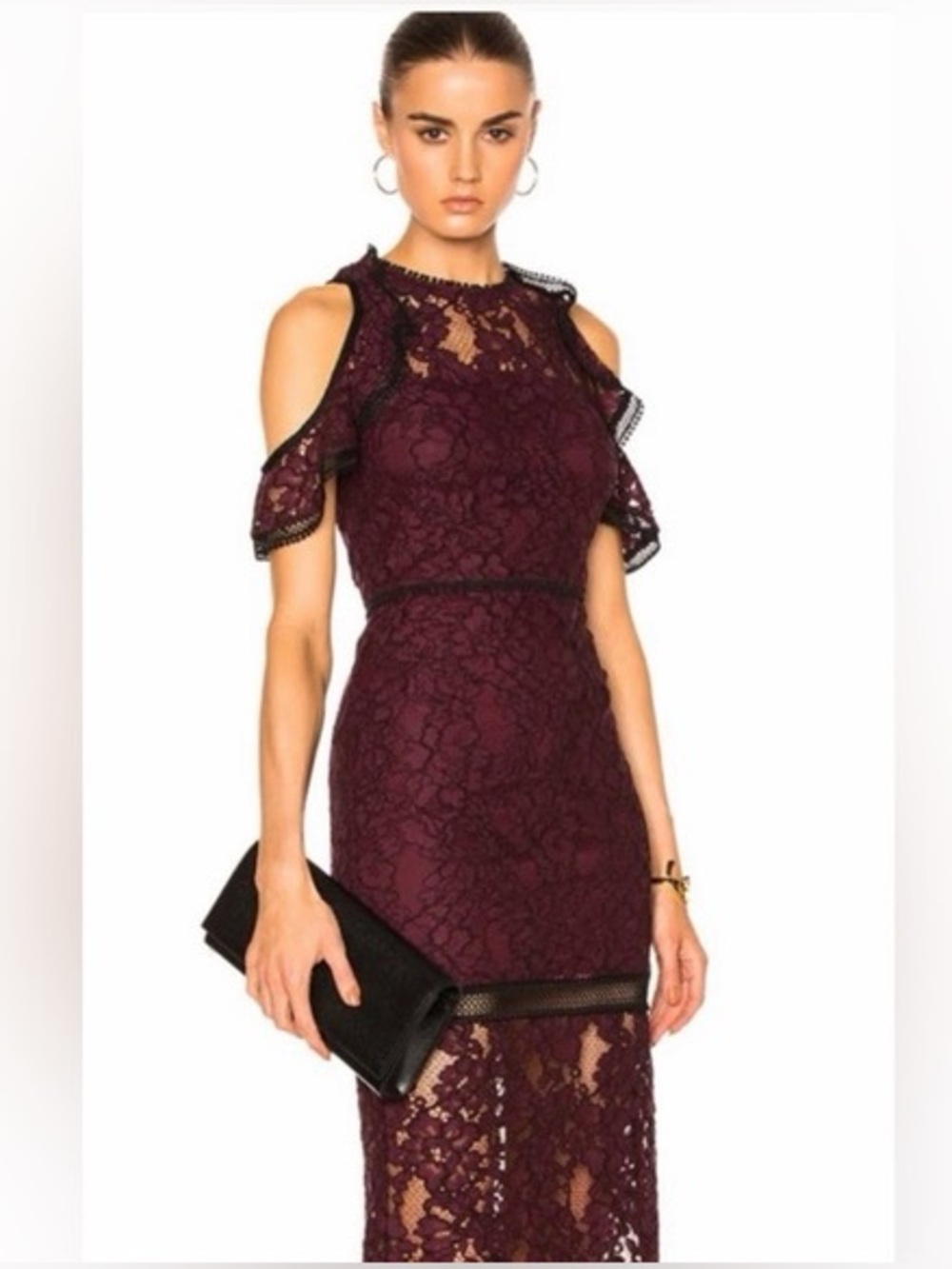 NWT Revolve Alexis Evie Plum Lace Cold-Shoulder Midi Dress XS